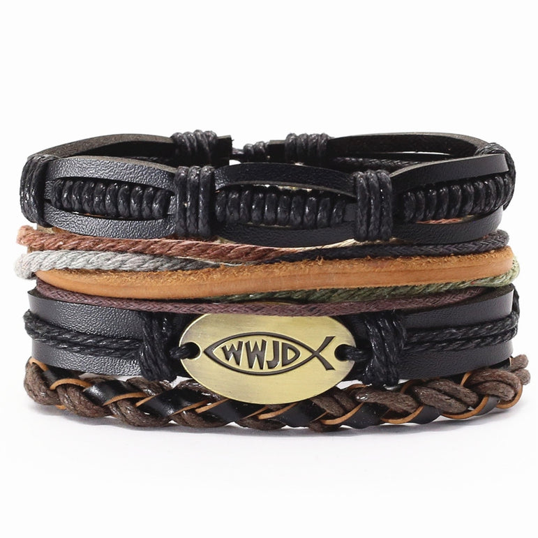 Vintage beads Bible leather bracelet
