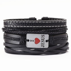 Vintage beads Bible leather bracelet