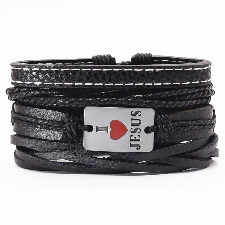 Vintage beads Bible leather bracelet