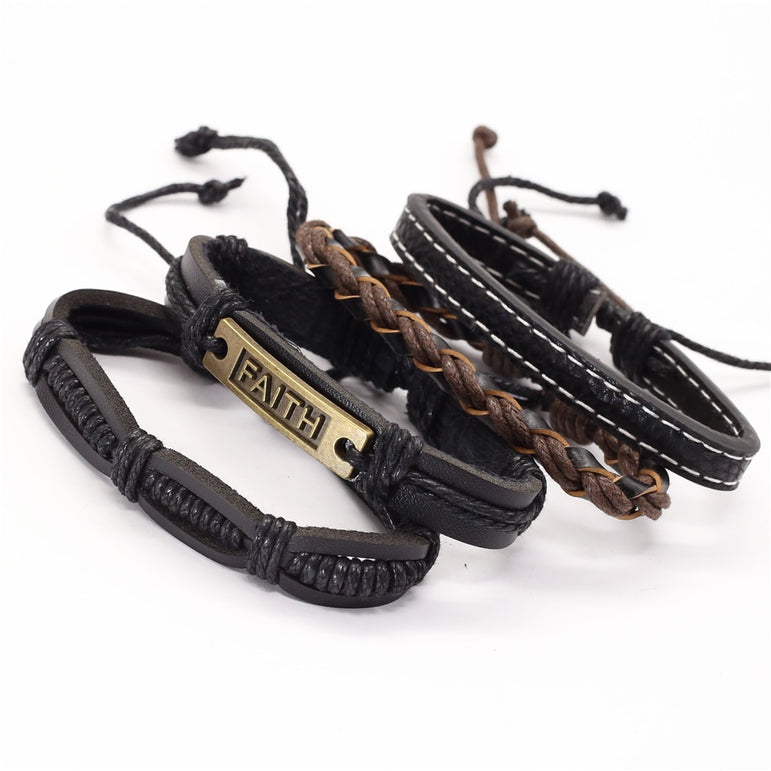 Vintage beads Bible leather bracelet