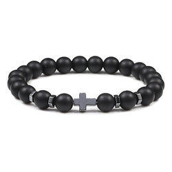 Natural Stone and Wood Beads Rosary and Cross Bracelet