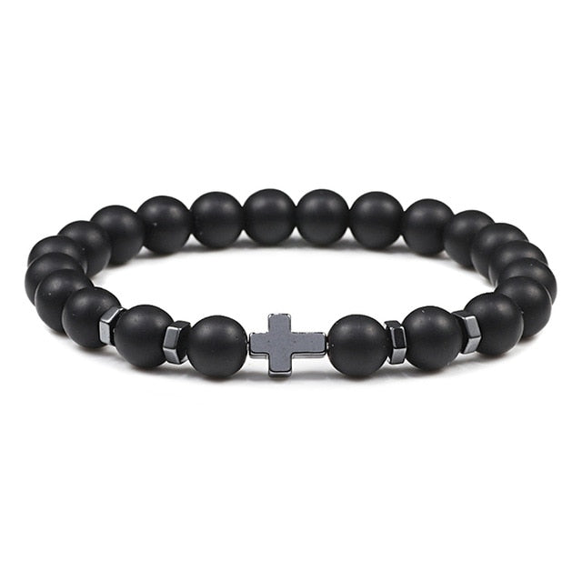 Natural Stone and Wood Beads Rosary and Cross Bracelet