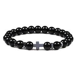 Natural Stone and Wood Beads Rosary and Cross Bracelet