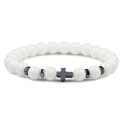 Natural Stone and Wood Beads Rosary and Cross Bracelet