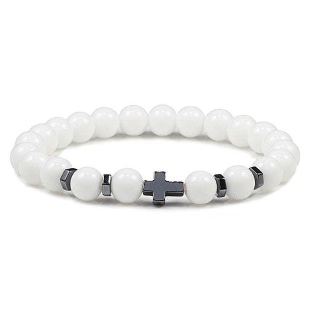 Natural Stone and Wood Beads Rosary and Cross Bracelet