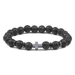 Natural Stone and Wood Beads Rosary and Cross Bracelet