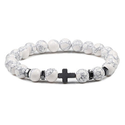Natural Stone and Wood Beads Rosary and Cross Bracelet