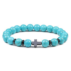 Natural Stone and Wood Beads Rosary and Cross Bracelet