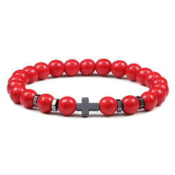 Natural Stone and Wood Beads Rosary and Cross Bracelet