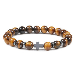 Natural Stone and Wood Beads Rosary and Cross Bracelet