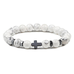 Natural Stone and Wood Beads Rosary and Cross Bracelet