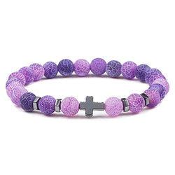 Natural Stone and Wood Beads Rosary and Cross Bracelet