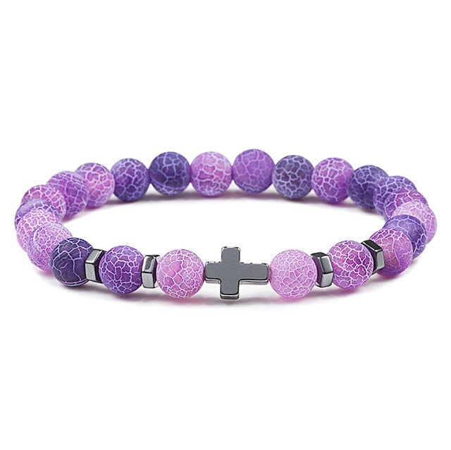 Natural Stone and Wood Beads Rosary and Cross Bracelet