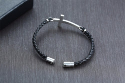 Double Braided Leather Cross Bracelet and Rhodium Plated Necklace