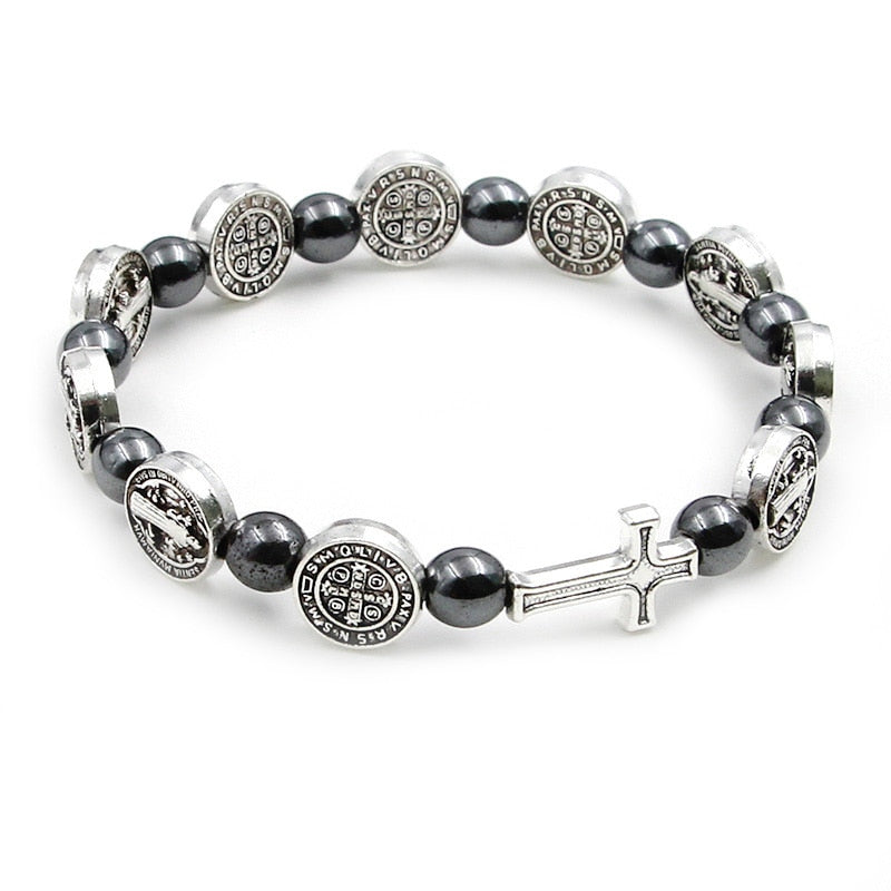 Rosary Bracelets Hematite Beads with Cross