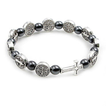 Rosary Bracelets Hematite Beads with Cross