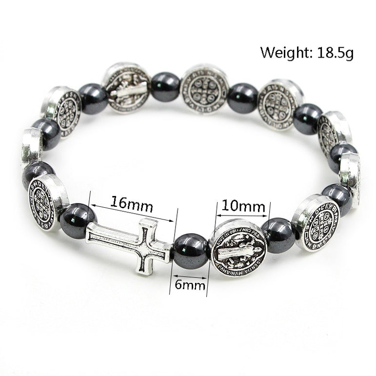Rosary Bracelets Hematite Beads with Cross