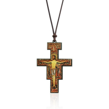 Wood Crucifix Pendant With Adjustable Leather Rope