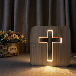 Wood 3D Illusion Luminaria Lamp Light Cross