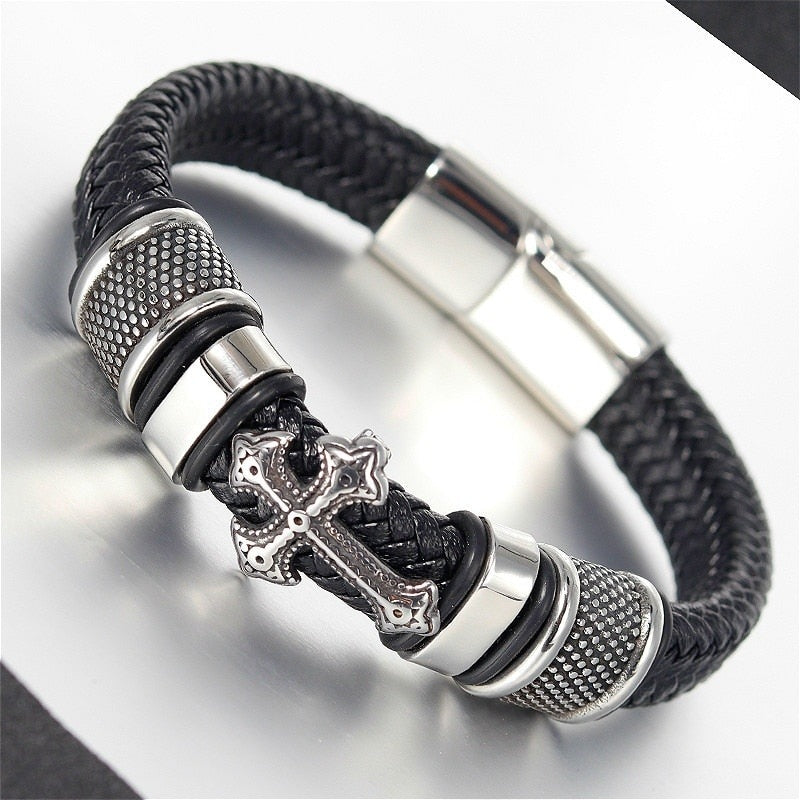 Leather Cross Bracelet