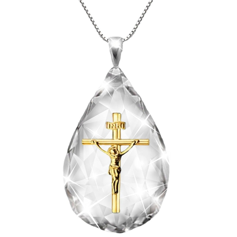 Crucifix Necklace In Crystal Teardrop