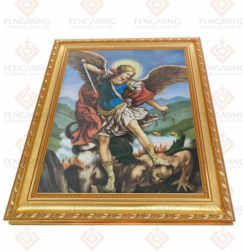 St. Michael Image on a wooden like plastic frame