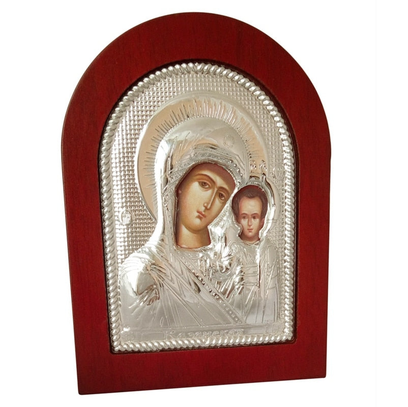 Holy Mary Silver bas-relief on wood frame