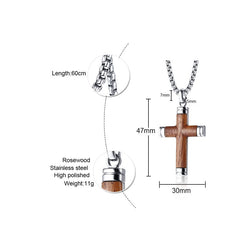 Wood and Stainless Steel Cross Pendant