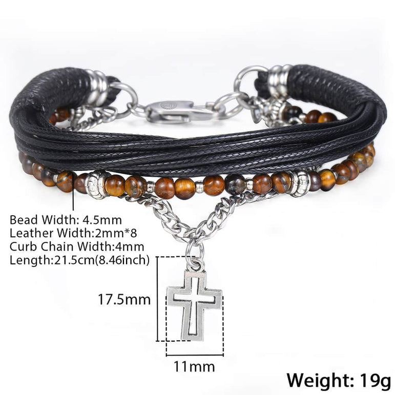 Leather and Beaded Bracelet Cross