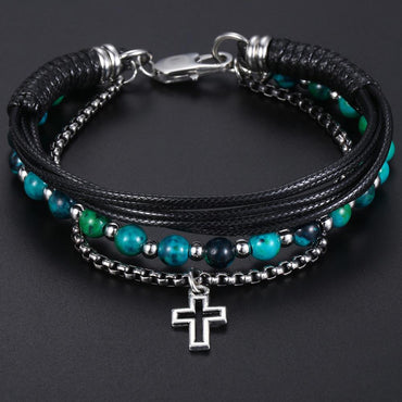 Leather and Beaded Bracelet Cross