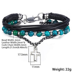 Leather and Beaded Bracelet Cross