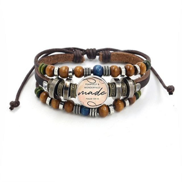 Bible Verse Inscribed Leather Bracelet
